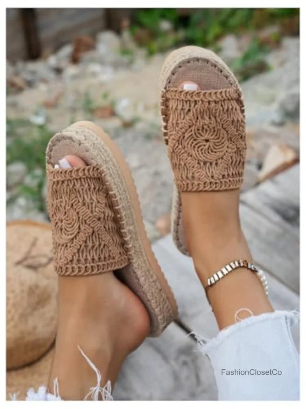 Bohemian Braided Crochet Platform Wedge Sandals Slide Beach Shoes